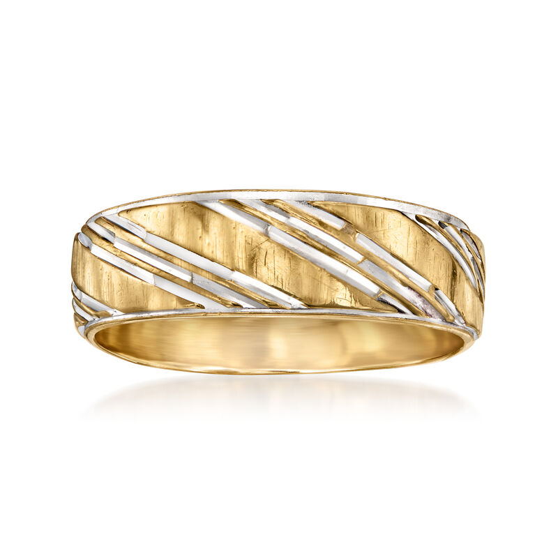 C. 1980 Vintage 14kt Two-Tone Gold Striped Wedding Band. Size 5 image number 0