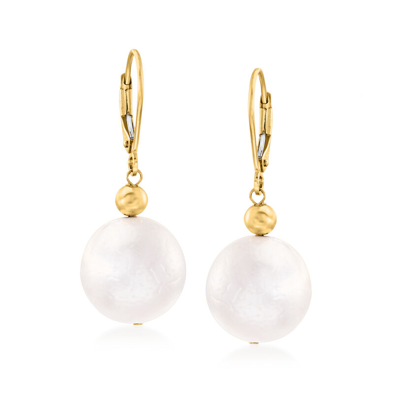 13-14mm Cultured Pearl Drop Earrings in 14kt Yellow Gold image number 0