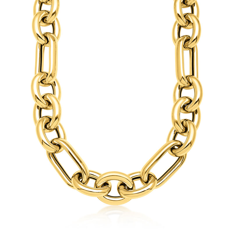 Italian 14kt Yellow Gold Alternating-Link Necklace. 18" image number 0