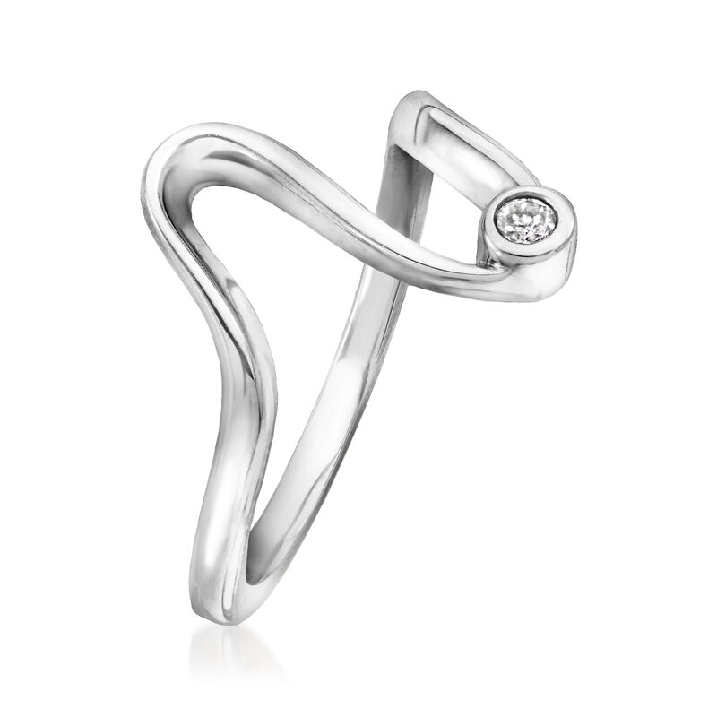 Bezel-Set Diamond Wave Ring in Sterling Silver image number 2