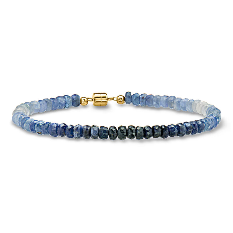 35.00 ct. t.w. White and Tonal Blue Sapphire Bead Bracelet with 14kt Yellow Gold Magnetic Clasp. 7" image number 0