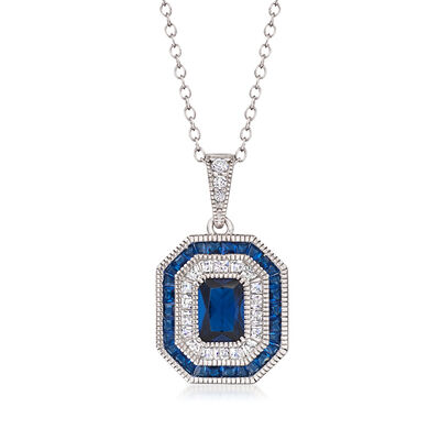 1.40 Carat Simulated Sapphire Pendant Necklace with .32 ct. t.w. CZs in Sterling Silver