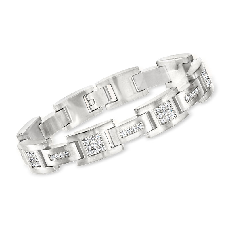 Men's 2.50 ct. t.w. CZ Link Bracelet in Stainless Steel. 8.5&quot; image number 0
