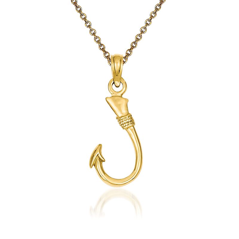14kt Yellow Gold Fish Hook Pendant Necklace image number 0