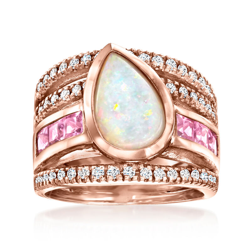 Opal and 1.20 ct. t.w. Pink Sapphire Multi-Row Ring with .47 ct. t.w. Diamonds in 14kt Rose Gold image number 0