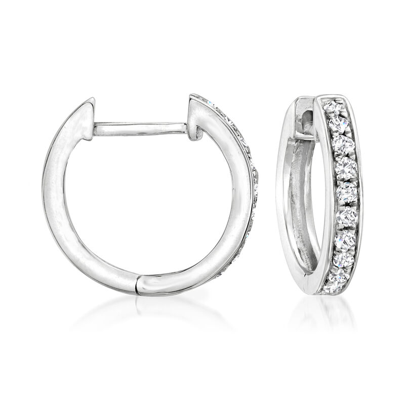 .20 ct. t.w. Diamond Huggie Hoop Earrings in 14kt White Gold. 3/8&quot; image number 0
