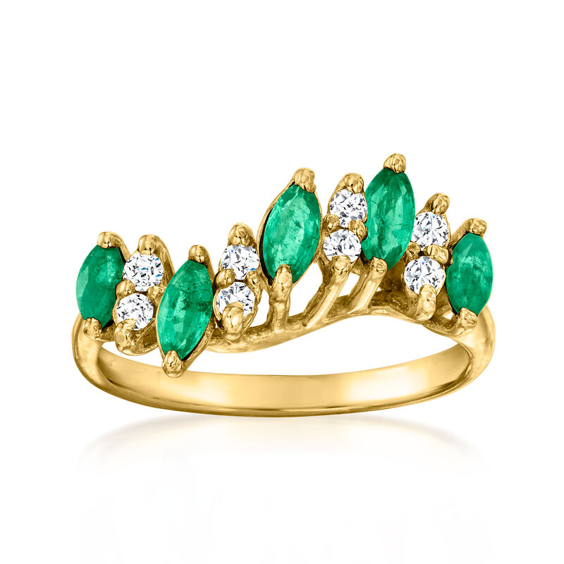 C. 2000 Vintage .50 ct. t.w. Emerald and .25 ct. t.w. Diamond Curve Ring in 14kt Yellow Gold. Size 6.5 image number 0