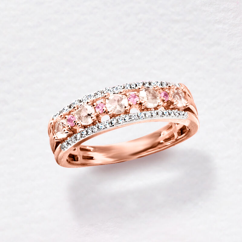 .45 ct. t.w. Morganite and .10 ct. t.w. Diamond Ring with Pink Sapphire Accents in 18kt Rose Gold Over Sterling image number 6
