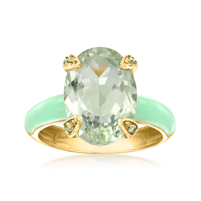 5.00 Carat Prasiolite Ring with Peridot and Pastel Green Enamel in 18kt Gold Over Sterling. Size 7 image number 0