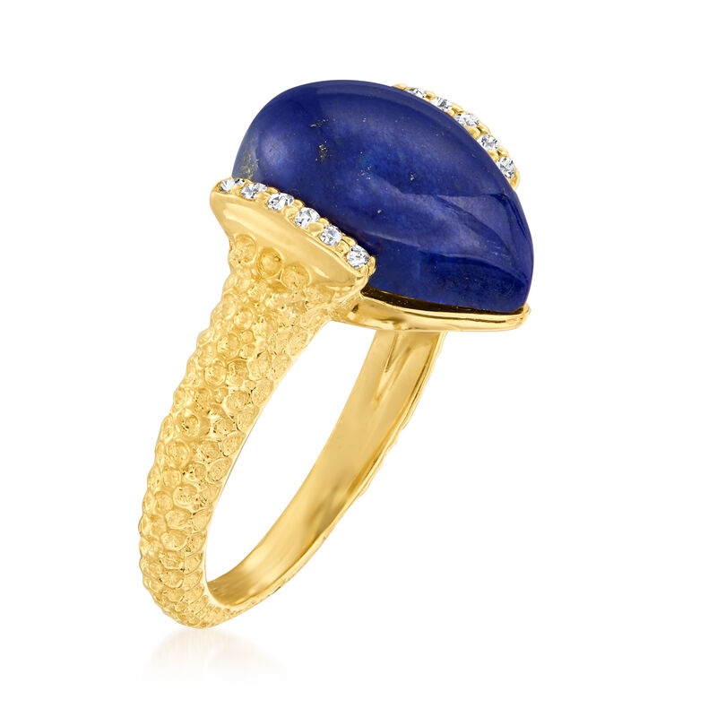 Lapis and .10 ct. t.w. Diamond Ring in 18kt Gold Over Sterling image number 2
