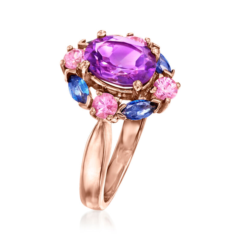 1.70 Carat Amethyst and 1.20 ct. t.w. Multicolored Sapphire Ring in 14kt Rose Gold image number 2
