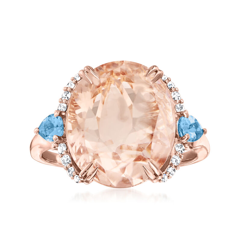 6.00 Carat Morganite and .30 ct. t.w. Aquamarine Ring with .13 ct. t.w. Diamonds in 14kt Rose Gold. Size 8 image number 0