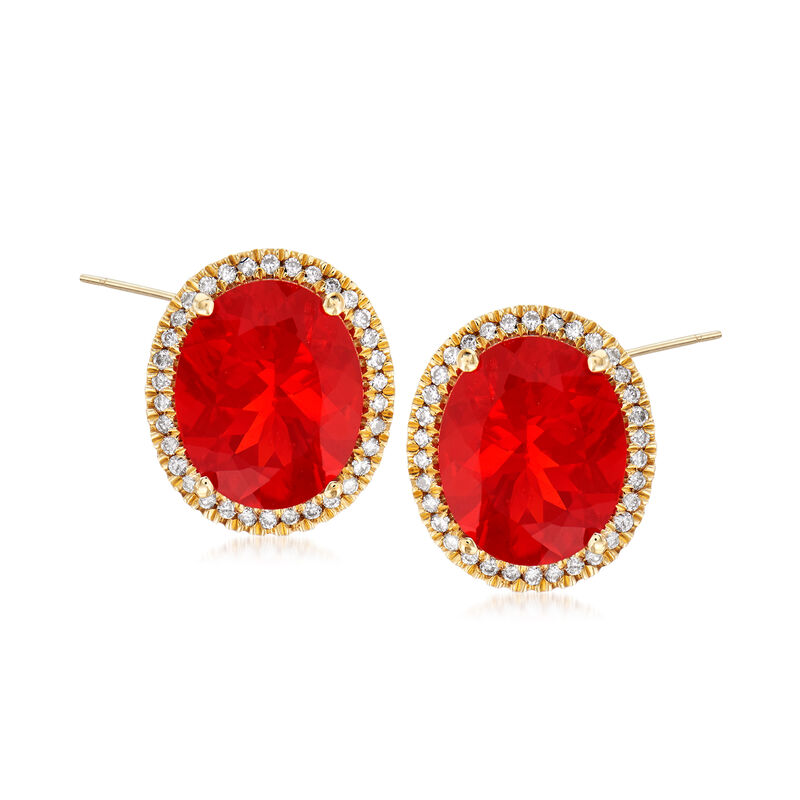 Fire Opal and .25 ct. t.w. Diamond Earrings in 14kt Yellow Gold image number 0