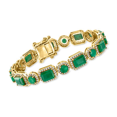 17.60 ct. t.w. Emerald Bracelet with 3.10 ct. t.w. White Zircons in 18kt Gold Over Sterling