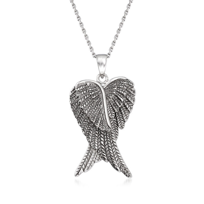 Sterling Silver Angel Wing Pendant Necklace. 18&quot; image number 1