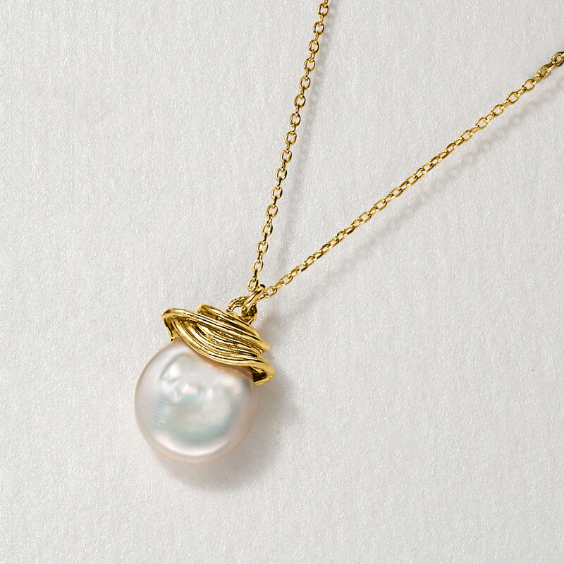 11-12mm Cultured Coin Pearl Necklace in 18kt Gold Over Sterling. 18" image number 3