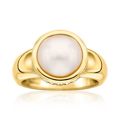 10mm Mabe Pearl and .30 ct. t.w. CZ Ring in 18kt Gold Over Sterling