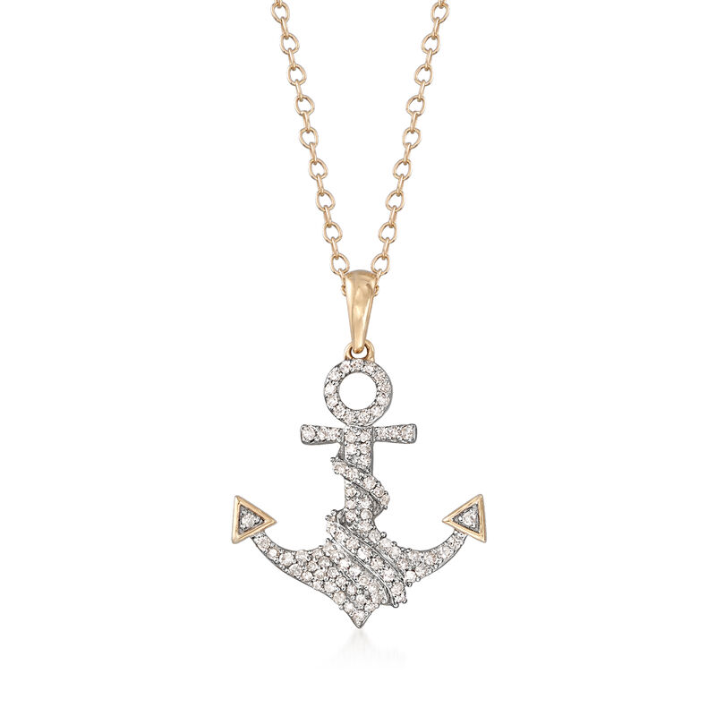.20 ct. t.w. Diamond Anchor Pendant Necklace in 14kt Yellow Gold image number 0