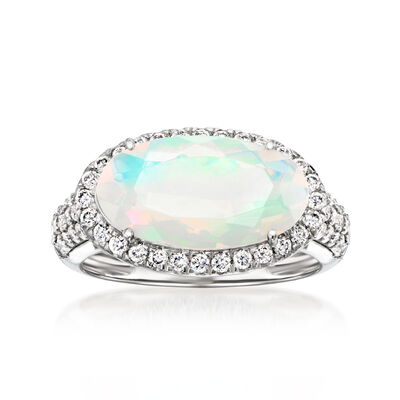 Opal and .58 ct. t.w. Lab-Grown Diamond Ring in Platinum