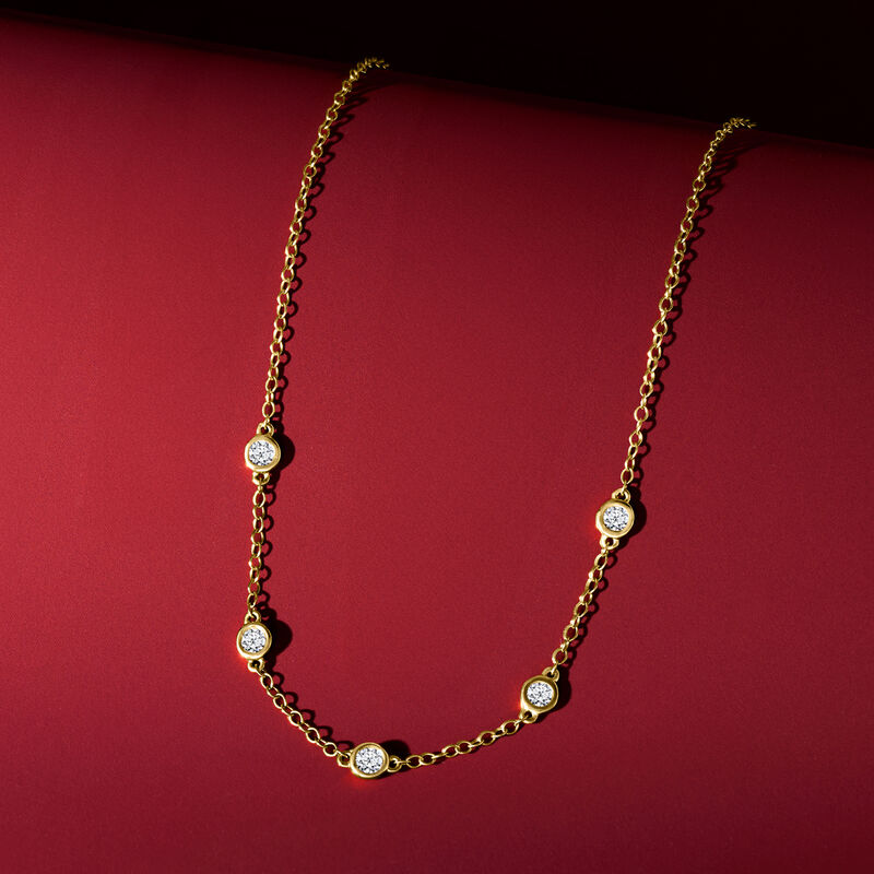 .25 ct. t.w. Bezel-Set Lab-Grown Diamond Station Necklace in 14kt Yellow Gold. 16&quot; image number 2