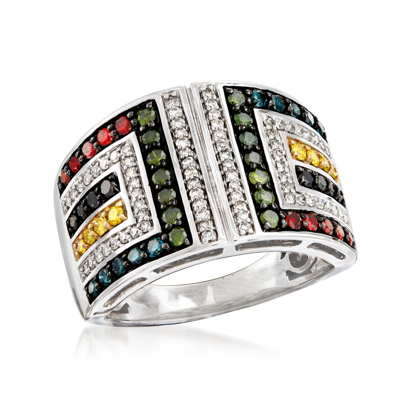 1.00 ct. t.w. Multicolored Diamond Geometric Ring in 14kt White Gold image number 3