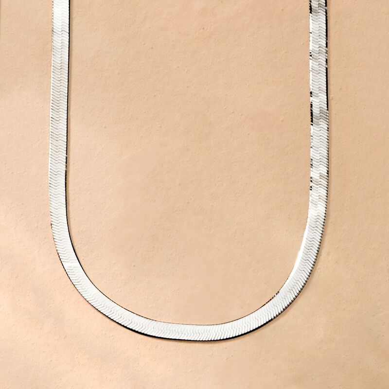 Italian 3mm Sterling Silver Herringbone Necklace. 16" image number 3