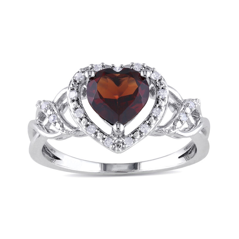 1.40 Carat Garnet Heart Ring with Diamond Accents in Sterling Silver image number 0