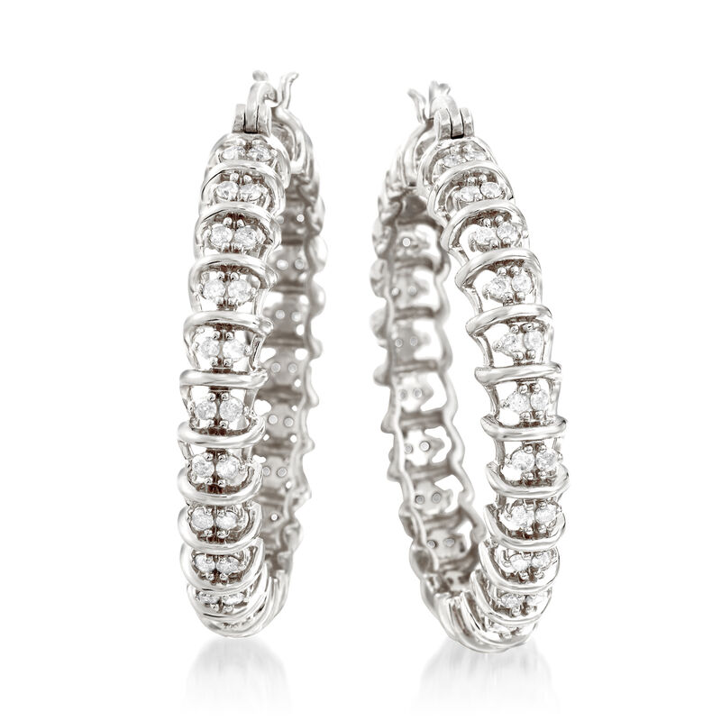 2.00 ct. t.w. Diamond Hoop Earrings in Sterling Silver. 1 5/8&quot; image number 2