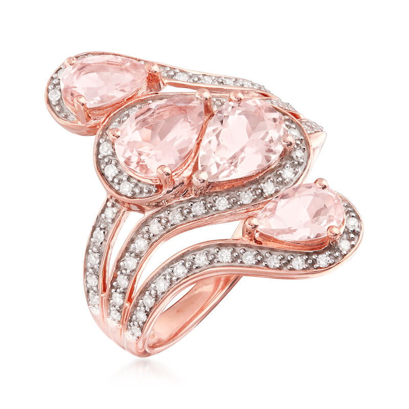 1.90 ct. t.w. Morganite and .20 ct. t.w. Diamond Swirl Ring in 18kt Rose Gold Over Sterling image number 2