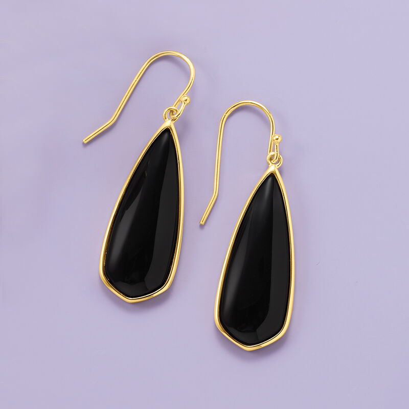 Black Onyx Teardrop Earrings in 18kt Gold Over Sterling image number 2