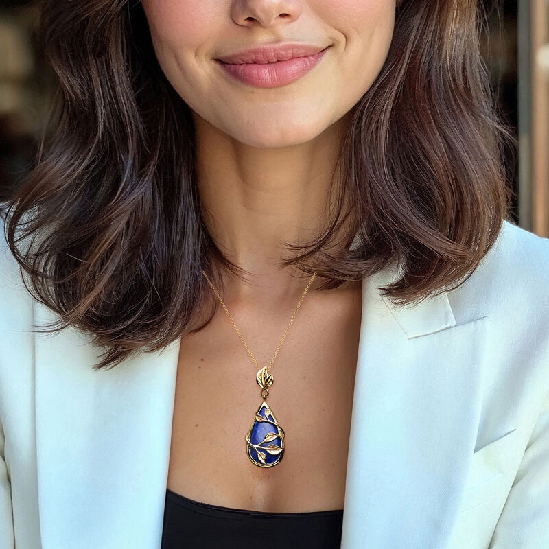Lapis Leaf Pendant Necklace in 18kt Gold Over Sterling. 18&quot; image number 1