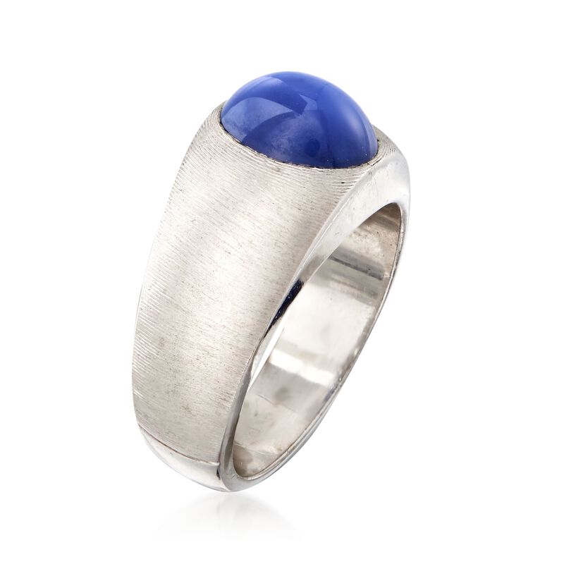 C. 1970 Vintage Bezel-Set Synthetic Sapphire Ring in 14kt White Gold image number 2