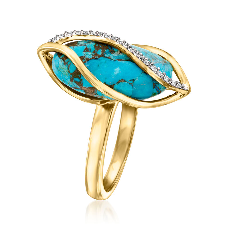 Turquoise Swirl Ring with White Topaz in 18kt Gold Over Sterling image number 2
