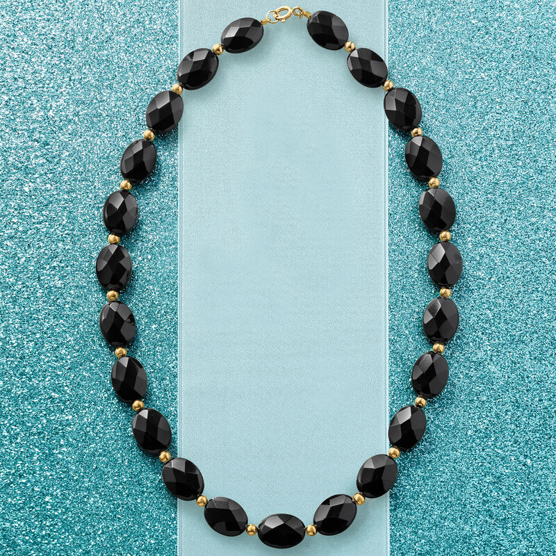 16x12mm Black Onyx Bead Necklace in 14kt Yellow Gold image number 2