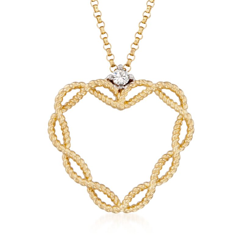 Roberto Coin &quot;Barocco&quot; Heart Pendant Necklace with Diamond Accent in 18kt Yellow Gold. 16&quot; image number 1
