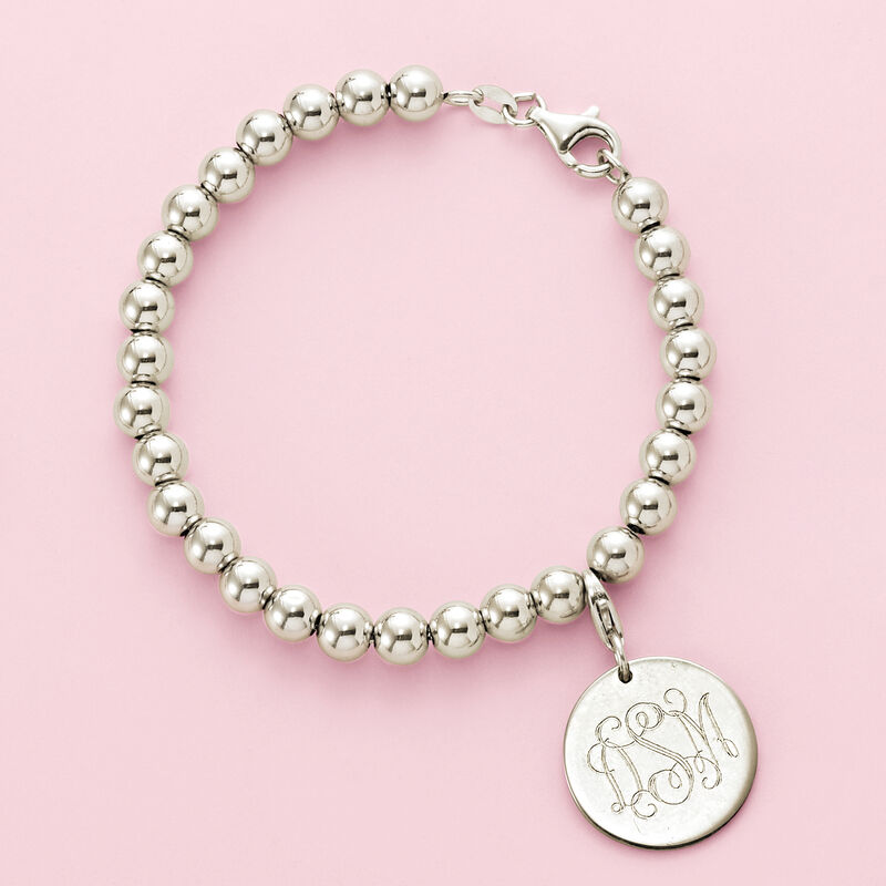 Italian 6mm Sterling Silver Bead Bracelet with Personalized Disc Charm image number 10