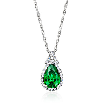 1.00 Carat Simulated Emerald Pendant Necklace with .10 ct. t.w. CZs in Sterling Silver