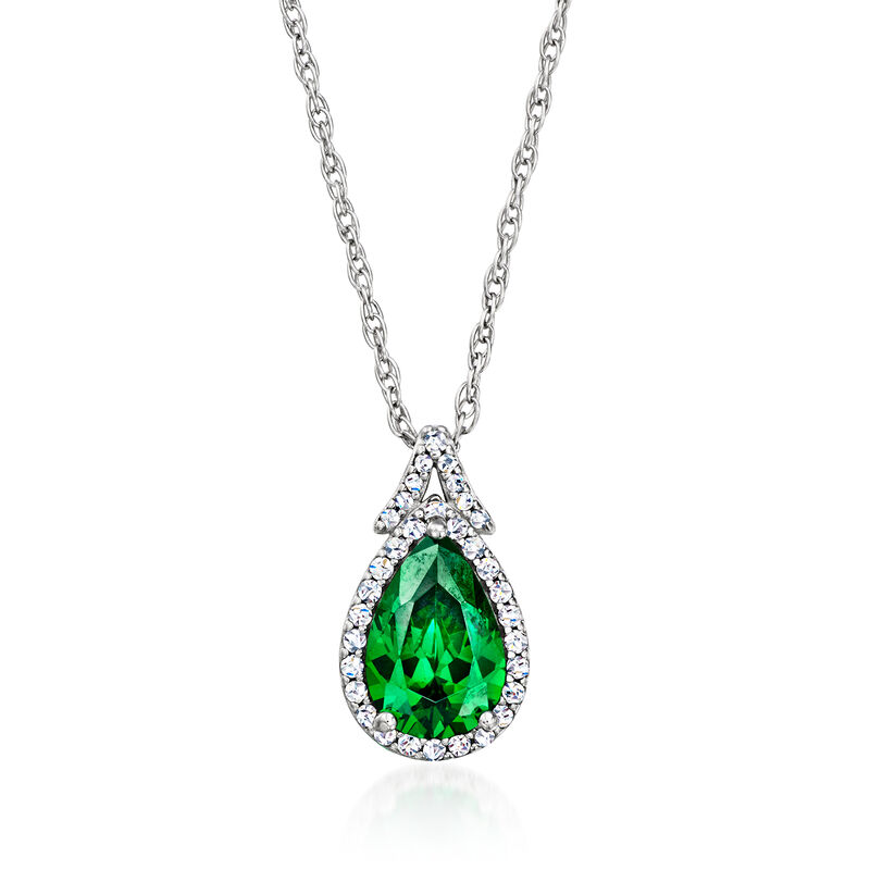 1.00 Carat Simulated Emerald Pendant Necklace with .10 ct. t.w. CZs in Sterling Silver. 18&quot; image number 1