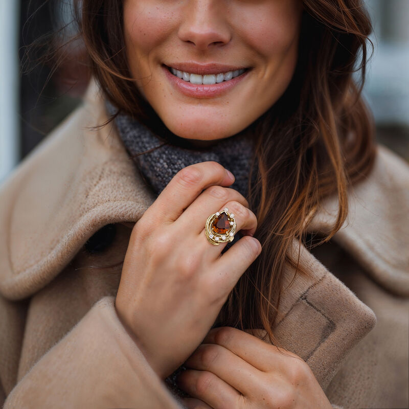 C. 1970 Vintage 4.15 Carat Citrine and .45 ct. t.w. Diamond Swirl Ring in 14kt Yellow Gold image number 1