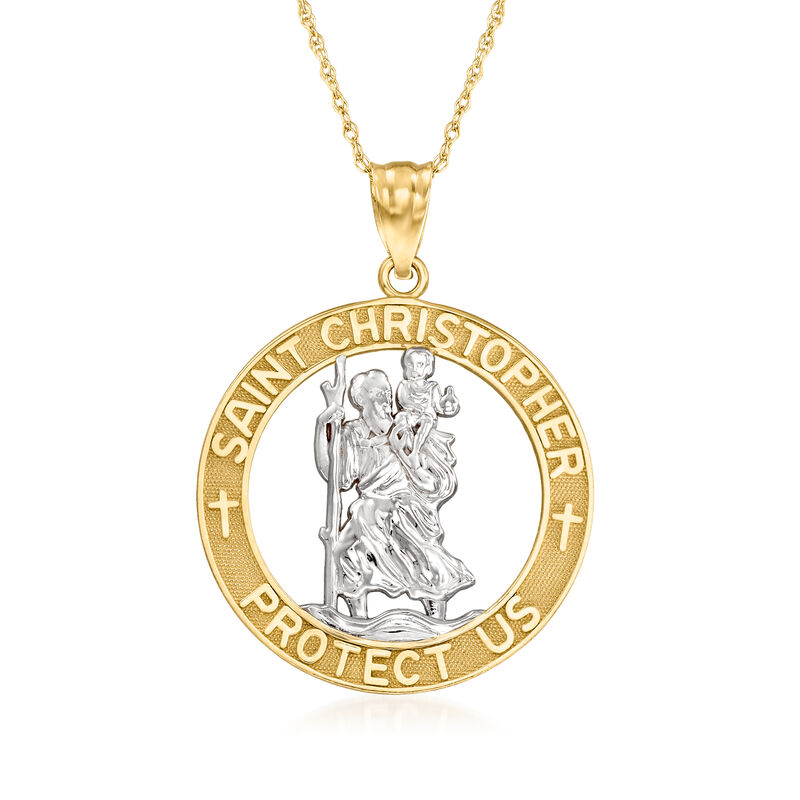 14kt Two-Tone Gold Saint Christopher Pendant Necklace. 18" image number 1