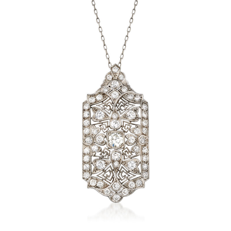 C. 1970 Vintage 2.50 ct. t.w. Diamond Filigree Pendant Necklace in Platinum image number 0