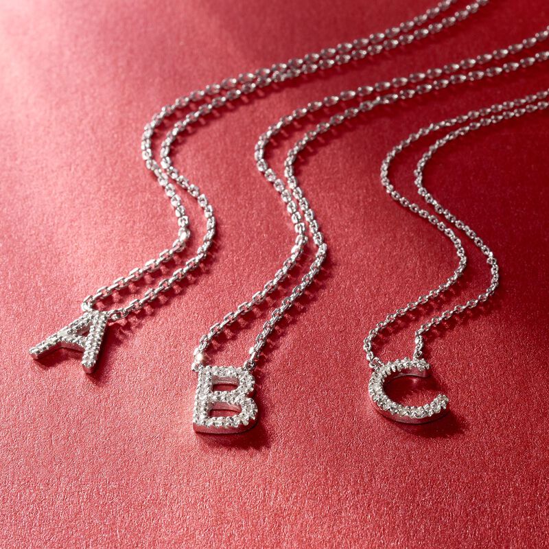 W - Diamond Initial Necklace in Sterling Silver. 16&quot; image number 2