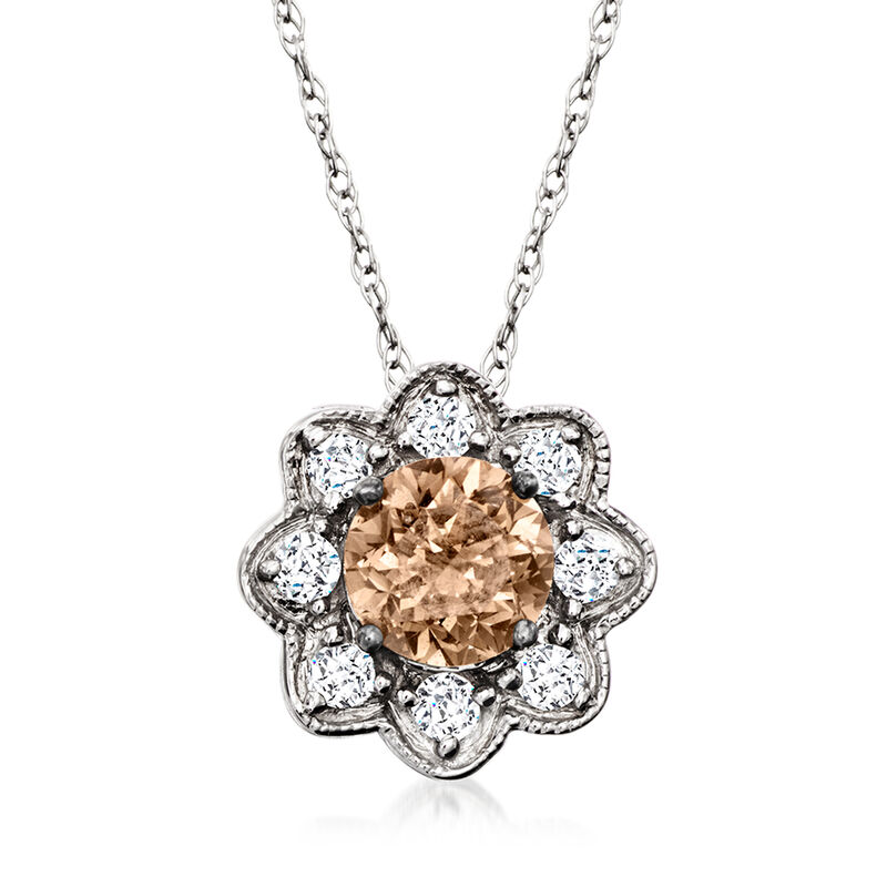 Le Vian .44 Carat Chocolate Diamond Flower Pendant Necklace with .16 ct. t.w. Vanilla Diamonds in 14kt Vanilla Gold image number 0