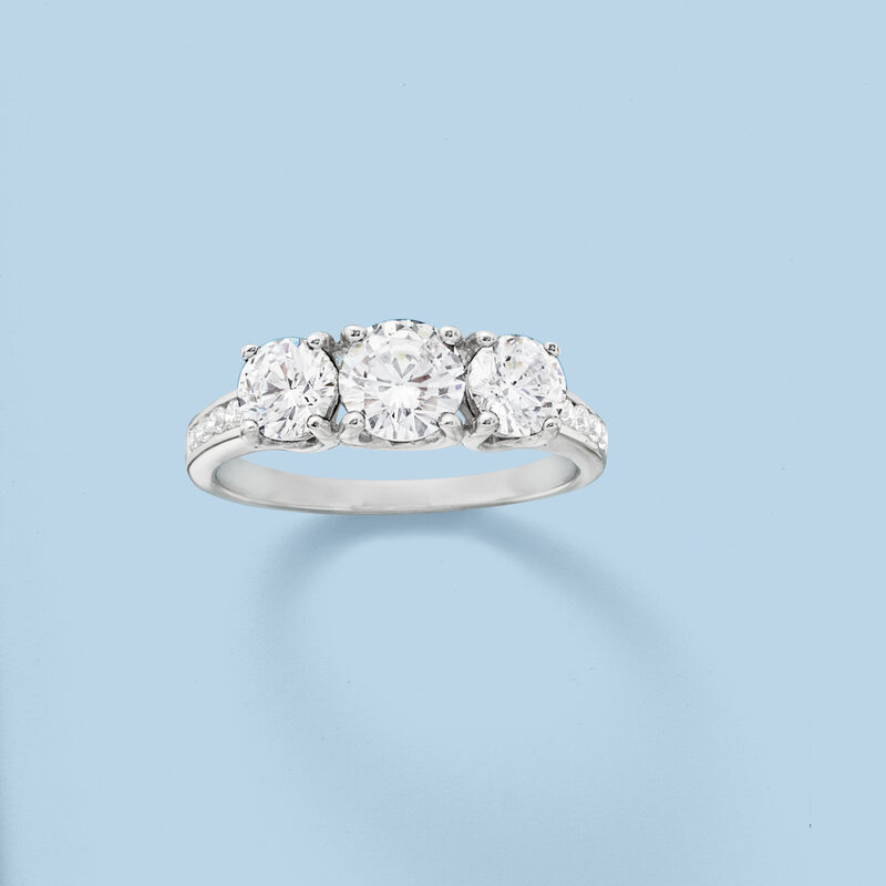 1.92 ct. t.w. CZ Three-Stone Ring in Sterling Silver image number 3