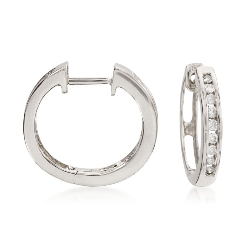.25 ct. t.w. Diamond Hoop Earrings in 14kt White Gold. 1/2&quot; image number 0