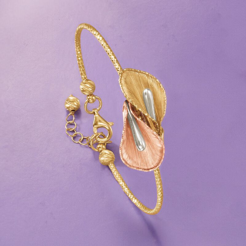 Italian 14kt Tri-Colored Gold Calla Lily Flower Bracelet image number 3