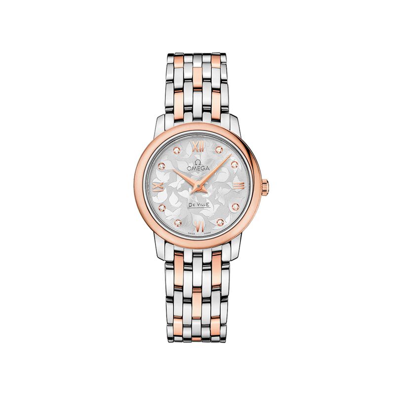 Omega De Ville Prestige Butterfly Women's 27.4mm Stainless Steel and 18kt Rose Gold Watch with Diamonds image number 0