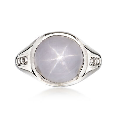 C. 1980 Vintage 4.00 Carat Gray Star Sapphire Ring with .18 ct. t.w. Diamonds in 14kt White Gold