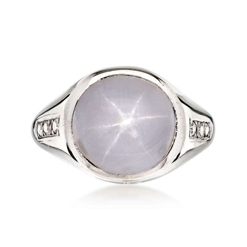 C. 1980 Vintage 4.00 Carat Gray Star Sapphire Ring with .18 ct. t.w. Diamonds in 14kt White Gold. Size 6.75 image number 0