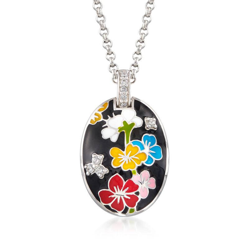 Belle Etoile &quot;Constellations: Sakura&quot; Multicolored Enamel and .20 ct. t.w. CZ Pendant in Sterling Silver image number 1
